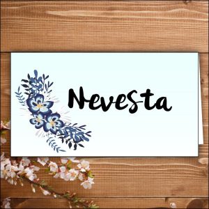 menovka na stôl -nevesta- modré kvety