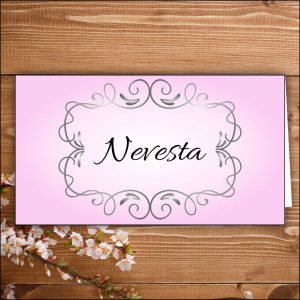 menovka na stôl -nevesta-ružové nevesta ženích