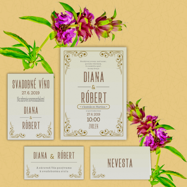 Svadobné oznámenia, Diana a Róbert, sivo béžový podklad