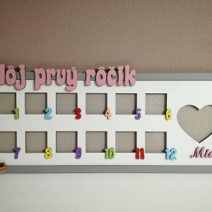 Fotorámik Môj prvý rôčik - ružový nápis rámik sivá P